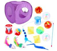 Agwuoetr Juego de Juguetes para Gatos de 15 Piezas, Juguetes Interactivos para Gatos de Interior con TúNel Plegable para Tienda de CampañA, Juguete Interactivo de Plumas para GatosB