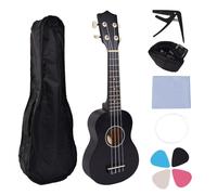 Agwuoetr Juego de Ukelele de 21 Pulgadas para Principiantes, Ukelele de Tilo de Guitarra PequeñA de 4 Cuerdas con Clip para Bolsa de Transporte y 4 PúAs, Negro