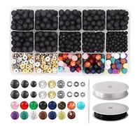 Agwuoetr Kit de Cuentas de Lava Piedra de Lava Cuentas Chakra Cuentas Espaciadoras Cuentas Aceites Esenciales Pulsera Collar FabricacióN de Joyas