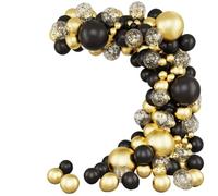 Agwuoetr Kit de de Guirnalda de Globos Negros y Dorados de 129 Piezas, Globos Negros y Dorados, Confeti, Globos de LáTex, Decoraciones para Fiestas