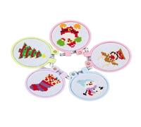 Agwuoetr Kits de Punto de NavideñOs de 5 Piezas para NiñOs para Principiantes con Patrones de Bordado Estampados, Kit de Punto de, Suministros para Manualidades