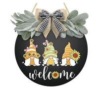 Agwuoetr Letreros de para Puerta de Entrada - Decoraciones de Puerta Decoraciones de Pared para Vacaciones - DecoracióN de Pared con Gnomos, Girasoles y Lazo Negro