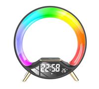 Agwuoetr Luz MultifuncióN 3 en 1 con Carga InaláMbrica Altavoz Bluetooth Reloj Despertador Inteligente Luz Ambiental (A) Enchufe Europeo