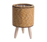 Agwuoetr Macetas de Estante de Flores Tejidas de RatáN de ImitacióN Vintage, Cesta de Almacenamiento Hecha una Mano con Patas de Madera, Soporte para Maceta, E