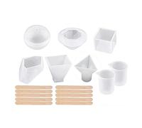 Agwuoetr Moldes de Resina Epoxi de Silicona - Moldes de Resina Kit de Silicona Paquete 18 Piezas Esfera Cuadrada Posavasos PiráMide Portavelas