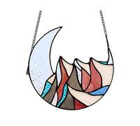 Agwuoetr MontañA con Luna Manchada Ventana Colgante,Decoraciones de MontañA AtrapasueñOs para Ventana,Regalo de DecoracióN de MontañA Luna A