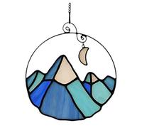 Agwuoetr MontañA con Luna Manchada Ventana Colgante,Decoraciones de MontañA AtrapasueñOs para Ventana,Regalo de DecoracióN de MontañA Luna B
