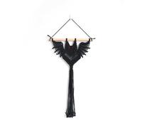 Agwuoetr MurciéLago de Halloween Macramé Colgante de Pared DecoracióN de Arte GeoméTrico Adorno GóTico Tejido Hecho a Mano para Dormitorio Negro
