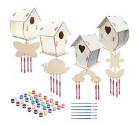 Agwuoetr Paquete de 4 Casas de PáJaros Paquete de 4 Juegos de Campanas de Viento Artes y Manualidades de Madera para Que los NiñOs Construyan y Pinten para NiñAs
