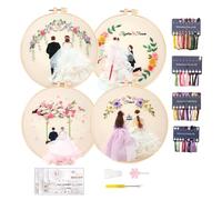 Agwuoetr Paquete de 4 Kits de Bordado para Adultos Kits de Bordado DIY para Principiantes Kit de Bordado una Mano con Patrones (Boda)