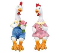 Agwuoetr Pareja de Patos Estatuas de JardíN de Resina Escultura de Pollo Sentado Amantes del Ganso Estatuilla Regalo DecoracióN para el Hogar A