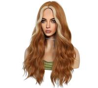 Agwuoetr Peluca Naranja de 60 Cm, Cabello y Rizado, Raya Media, Sin Flequillo, Cubierta para la Cabeza, SimulacióN de Fibra, Pelucas Europeas Americanas