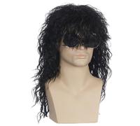 Agwuoetr Pelucas para Hombres Peluca Larga y Rizada Punk Flácida para Fiesta de Disfraces de Cosplay de Rock de Fibra de Alta Temperatura Masculina,Negro