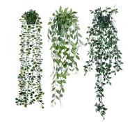 Agwuoetr Plantas Colgantes Artificiales, Paquete de 3 Plantas Artificiales de Eucalipto en Maceta, Enredadera de Mandala de Eucalipto SintéTico