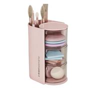 Agwuoetr Soporte para Brochas de Maquillaje Organizador de Brochas de Maquillaje con 2 Ranuras, Organizador de CosméTicos Giratorio de 3, Caja de Maquillaje de Escritorio, Rosa