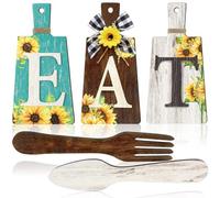 Agwuoetr Tabla de Cortar Eat Sign Set Arte Colgante Cocina Eat Sign Tenedor y Cuchara DecoracióN de Pared y Cocina,C