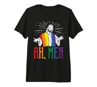 Ah Men Jesus Rainbow Gay Funny Pride Flag LGBTQ Christian Camiseta Premium