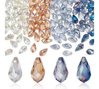 AHANDMAKER 116 cuentas de cristal de lágrima AB de 4 colores, cuentas de cristal facetadas transparentes de 14 x 7,5 mm, cuentas sueltas para hacer joyas, campanillas de viento, pulseras, aretes