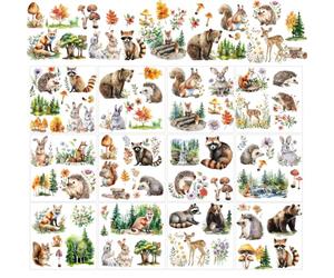 AHANDMAKER 12 hojas de animales del bosque calcomanías para manualidades de conejo y zorro rasca pegatinas de transferencia de mapache ardilla frotar en pegatinas para vidrio madera papel muebles DIY