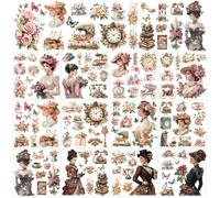 AHANDMAKER 12 hojas de calcomanías de transferencia de dama victoriana, diseño floral vintage de dama, para frotar en transferencias, ramo de corte, calcomanías para fiesta de té, calcomanías para