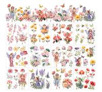 AHANDMAKER 12 hojas de flores de hada de flores y calcomanías de transferencia para primavera y verano, calcomanías para madera, papel, muebles, manualidades, 5.5 x 5.5 pulgadas