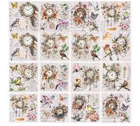 AHANDMAKER 12 hojas Rub-On transferencias con reloj vintage, flores y pájaros, pegatinas de transferencia de poesía para frotar para madera, papel, muebles, manualidades, 5.5 x 5.5 pulgadas
