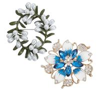AHANDMAKER 2 broches de flores de 2 estilos, broche grande de cristal, pin de solapa, accesorios elegantes para mujer, boda, fiesta, cumpleaños, baile, banquete, vestido, sombrero, día festivo