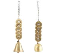 AHANDMAKER 2 campanas chinas de Feng Shui de 2 estilos, campana colgante de latón de buena suerte con 5 monedas emperadores para riqueza, salud, éxito, decoración cultural tradicional china para bolsa