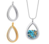 AHANDMAKER 2 colgantes flotantes de acero inoxidable de 2 colores, colgante de lágrima pequeña con colgante de memoria viva, collar de cristal con marco de fotos, dijes para hacer joyas, collares, 45