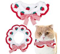 AHANDMAKER 2 collares de algodón para gatos, con patrón de fresa roja, con bonito lazo, tela suave y cómoda, para gatos y cachorros pequeños