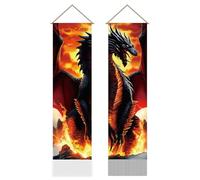 AHANDMAKER 2 hermosos tapices de dragón con fuego, tapiz vertical largo de dragón de luz negra, tapiz de pared con borla de dragón malvado, tapiz estético para dormitorio, sala de estar (45.7 x 13