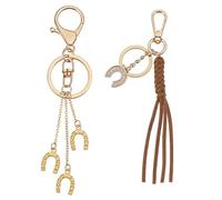 AHANDMAKER 2 llaveros de herradura dorada occidental, llavero de aleación con dije de caballo vaquero con borla de nudo hecho a mano para bolso, bolso, accesorio de coche, regalo de cumpleaños