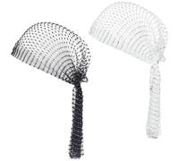 AHANDMAKER 2 pañuelos para la cabeza con diamantes de imitación Durag con purpurina, elásticos de cristal brillante, para discoteca, fiesta de discoteca, fiesta de los años 20, malla de diamante para