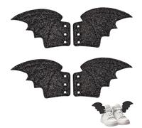 AHANDMAKER 2 pares de alas de zapatos murciélago negro brillante piel sintética accesorios para zapatos personalizados cordones colgantes Halloween alas de murciélago decoración de zapatos para