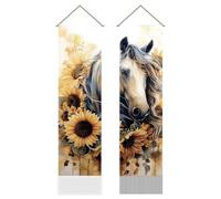 AHANDMAKER 2 Piezas de Tapiz de Caballo, Tapiz de Caballo y Girasoles, Decoración de Pared con Animales Salvajes con Borlas, Arte de Pared Natural para Decoración de Dormitorio y Oficina, 1.16x0.33m