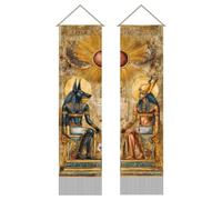 AHANDMAKER 2 Piezas Tapiz del Antiguo Egipto Mitología Tapiz de Arte de Dioses y Faraones Tapiz Vertical Largo con Borlas para la Habitación Casa Oficina Decoración, 1.16x0.33m