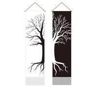 AHANDMAKER 2 tapices bohemios con árbol de la vida, tapiz hippie negro y blanco, con borla de árbol de los deseos, para sala de estar, dormitorio, decoración de pared (45,7 x 13 pulgadas)
