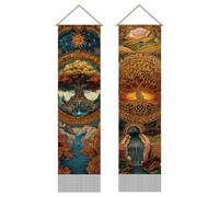 AHANDMAKER 2 tapices de árbol de la vida, paisaje largo vertical para colgar en la pared, tapiz de pared con borlas, decoración estética mística para dormitorio y sala de estar (45.7 x 13 pulgadas)