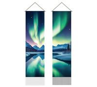 AHANDMAKER 2 tapices de bosque de Aurora, tapiz vertical largo con reflejo de cielo estrellado, tapiz vertical largo para colgar en la pared, tapiz estético de pared con borla de montaña galaxia para