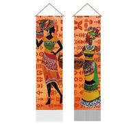 AHANDMAKER 2 Tapices de estilo tribal africano. Tapiz vertical con mujeres indias primitivas tribu borla de pared para sala de estar arte de pared (45.7x13 pulgadas)