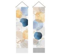 AHANDMAKER 2 tapices de pared con línea minimalista, círculo acuarela largo y vertical, tapiz con borla en forma abstracta, tapiz místico (45,7 x 13,(5) cm