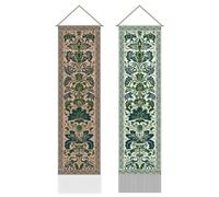 AHANDMAKER 2 tapices de pared verticales largos con estampado de elefante indio verde, borla bohemia estética para colgar en la pared del dormitorio y sala de estar (45.7 x 13 pulgadas)