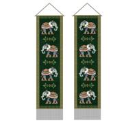 AHANDMAKER 2 tapices de tótem de elefante indio, tapices tradicionales para colgar en la pared, tapiz largo con patrón indio con borlas para decoración de sala de estar, hogar, oficina, 45.7 x 13