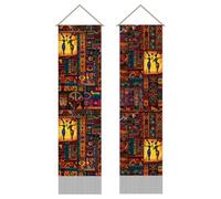 AHANDMAKER 2 tapices de tótem indígena africano, tapices para colgar en la pared, estilo tribal africano, tapiz largo con borlas para sala de estar, dormitorio, decoración de oficina, 45.7 x 13