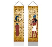 AHANDMAKER 2 tapices jeroglíficos de Egipto, tapiz jeroglífico vertical del antiguo Egipto para colgar en la pared, tapiz de pared con borla con temática egipcia para dormitorio, sala de estar (45.7 x