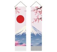 AHANDMAKER 2 tapices orientales asiáticos de flores de cerezo y monte Fuji, tapiz cultural de paisaje japonés para colgar en dormitorio, sala de estar, habitación zen y decoración del hogar (45.7 x 13