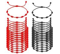 AHANDMAKER 24 pulseras de cuerda roja, hechas a mano, 7 nudos, pulsera de cordón negro y rojo para protección, pulseras ajustables de hilo tejido de poliéster para mujeres y hombres, regalos de buena