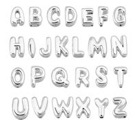 AHANDMAKER 26 dijes de letras pequeñas de latón de la A a la Z, dijes de letras plateadas con purpurina 3D, colgantes para San Valentín, manualidades, collares, pulseras, llaveros, fabricación de