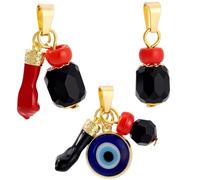 AHANDMAKER 3 dijes de mal de ojo, dije de latón con diseño de ojo malvado de la suerte con clip de acero inoxidable chapado en oro de 18 quilates, colgante de puño esmaltado para hacer joyas, collares