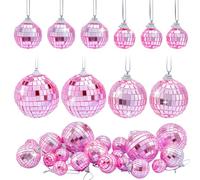 AHANDMAKER 30 piezas de 4 estilos de decoración de bolas de discoteca rosas, mini esferas de espejo colgantes con cuerda de espuma y vidrio reflectante, decoración de fiesta para cumpleaños, boda